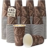 Huifany Paper Cups 16 oz 180 Pack, Disposable Coffee Cups, Dispoable Paper Drinking Cup for Coffee, Hot Cups for Party, Picnic, Travel, and Events