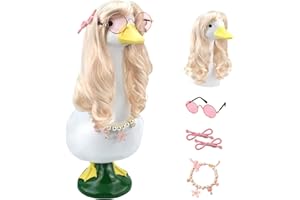 ZYIDBNG Winter Porch Goose Wigs Blonde 1 Pack Porch Goose Winter Outfits with Blonde Long Wigs Girl Style Outdoor Decor for Lawn Goose Statues