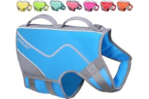 VIVAGLORY Life Jacket for Dogs of Sports Style, Water Vest Jacket for Dog, Heavy Duty Pet Safety Vest, Comfortable Neoprene Lifejackets with Hook & Loop Closure, Blue, Large