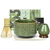 Artcome Premium Matcha Tea Set - 19.6oz Ceramic Bowl with Spout, Bamboo Whisk, Scoop, Whisk Holder & Brewing Guide - Elegant, Complete Set for Authentic Japanese Tea Ceremony