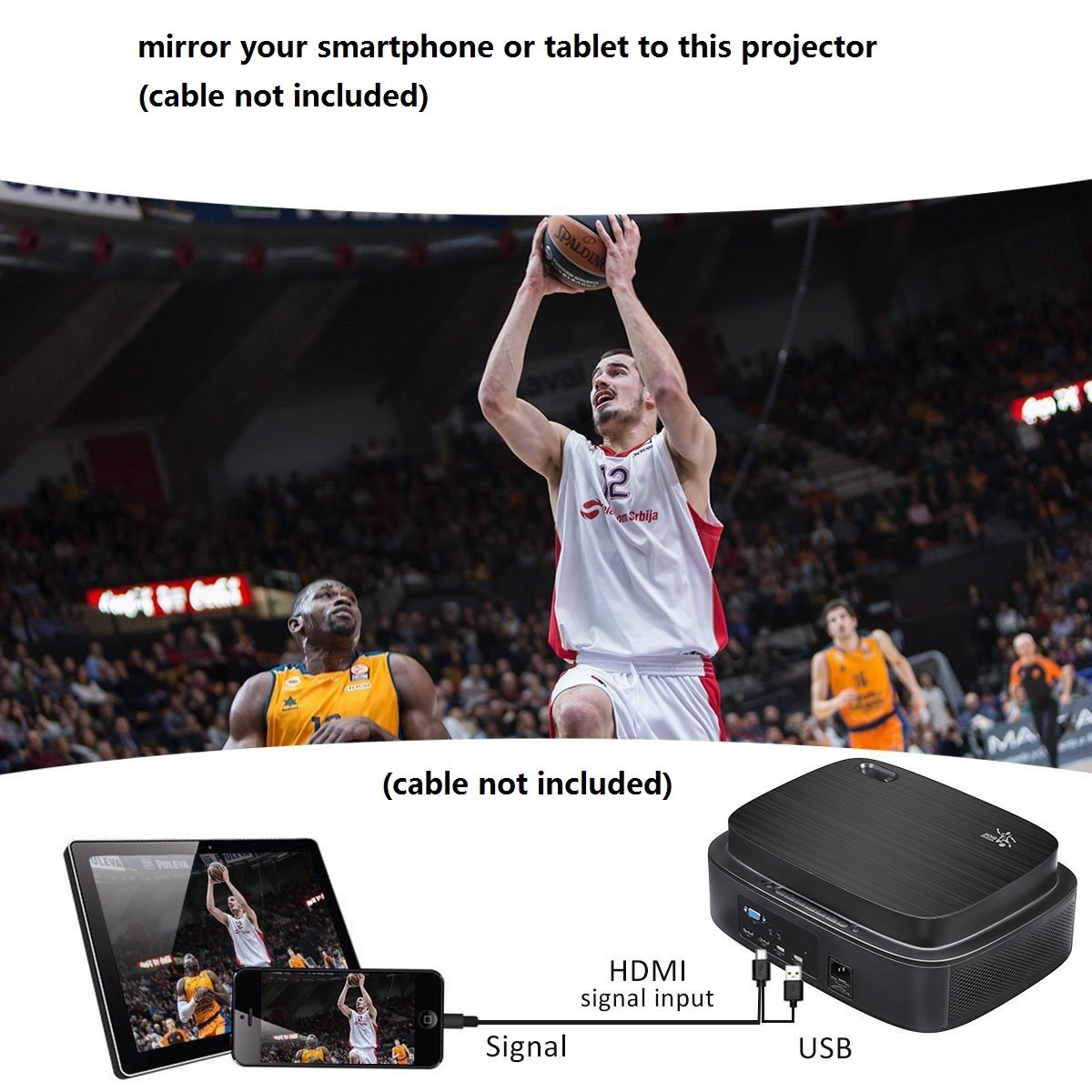 ExquizOn (2018 New Model for Sport Watching) Projector +94% Brighter X3.5 Clearer Utral HD projector 3500 Lumens 1280 x 800 Support 1080P with HDMI USB AV Interfaces for Home Cinema Game Movie (Q7)