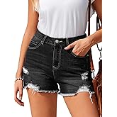Bosmeer Jean Shorts for Women Casual Mid-Waisted Distressed Stretchy Denim Short Ripped Frayed Hem Summer Jorts