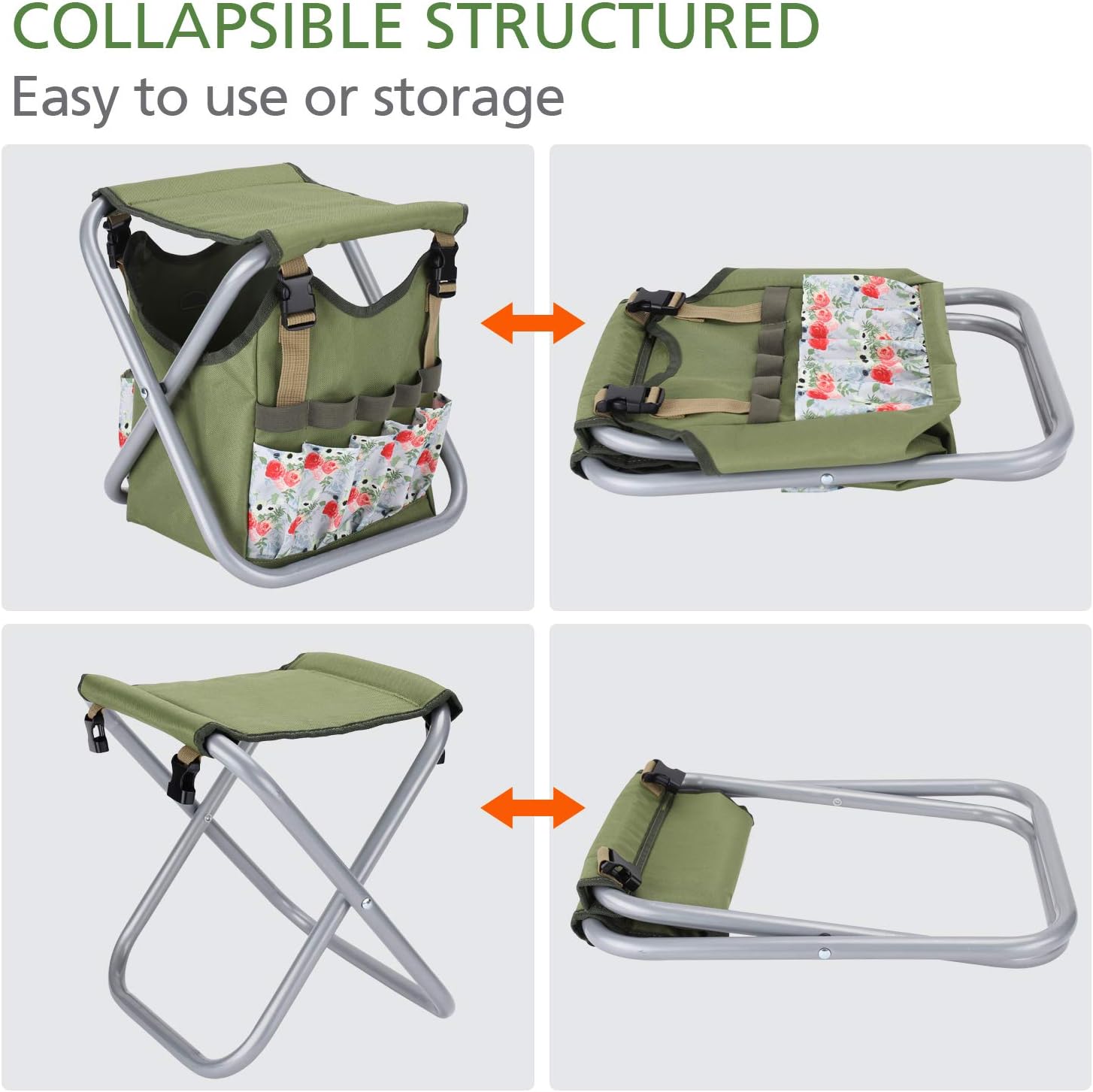 Good GAIN Garden Tools Stool, 12 pcs Gardening Hand Tools Set with Folding Chair Seat and Garden Storage Tote Bag, Garden Tools Carrier, Digging, Gardening Gifts Set for Mom/Dad and Gardeners. Rose: Garden & Outdoor
