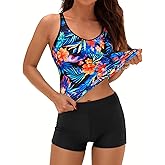 Yonique 2 Piece Tankini Swimsuits for Women with Boy Shorts Athletic Swim Tank Top Bathing Suits