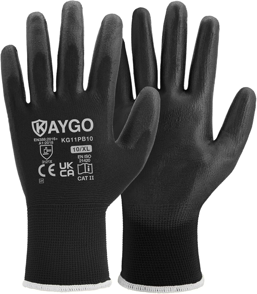 KAYGO KG11PB PU Coated Work Gloves 12 Pairs X-Large Black
