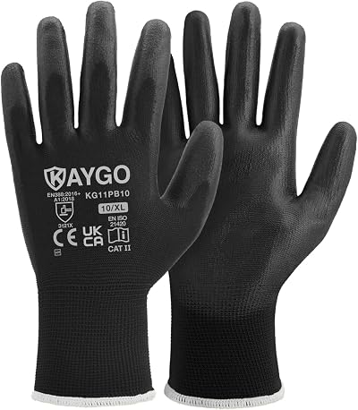 KAYGO KG11PB PU Coated Work Gloves 12 Pairs X-Large Black