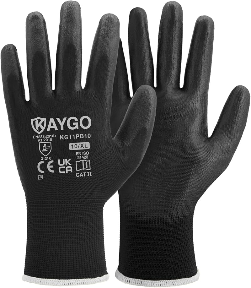 KAYGO KG11PB PU Coated Work Gloves 12 Pairs X-Large Black