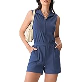 AFITNE Women's Summer Rompers Sleeveless Half Zip 2025 Casual Travel Outfit One Piece Jumpsuit Shorts Romper with Pockets