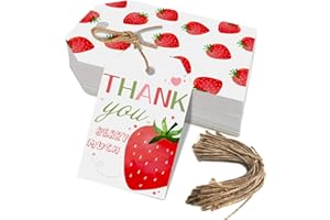 AUKOLASS Strawberry Thank You Berry Much Tag, Sweet Fruit Themed Baby Shower or Birthday Party Gift Tags for Party Favors Decorations - Set of 50