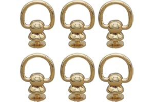 DENAILEY Solid Brass Ball Studs 6Sets Leather Rivets with D Ring Chicago Screw Back 360 Degrees Free Rotation for Belt Dog Collar Bag Handle Connector (D Ring Size 14mm, Shiny Light Gold)