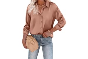 Chigant Women's Blouse Satin Silk Shirts Button Down Shirts Casual Loose Long Sleeve Office Work Tunic Tops