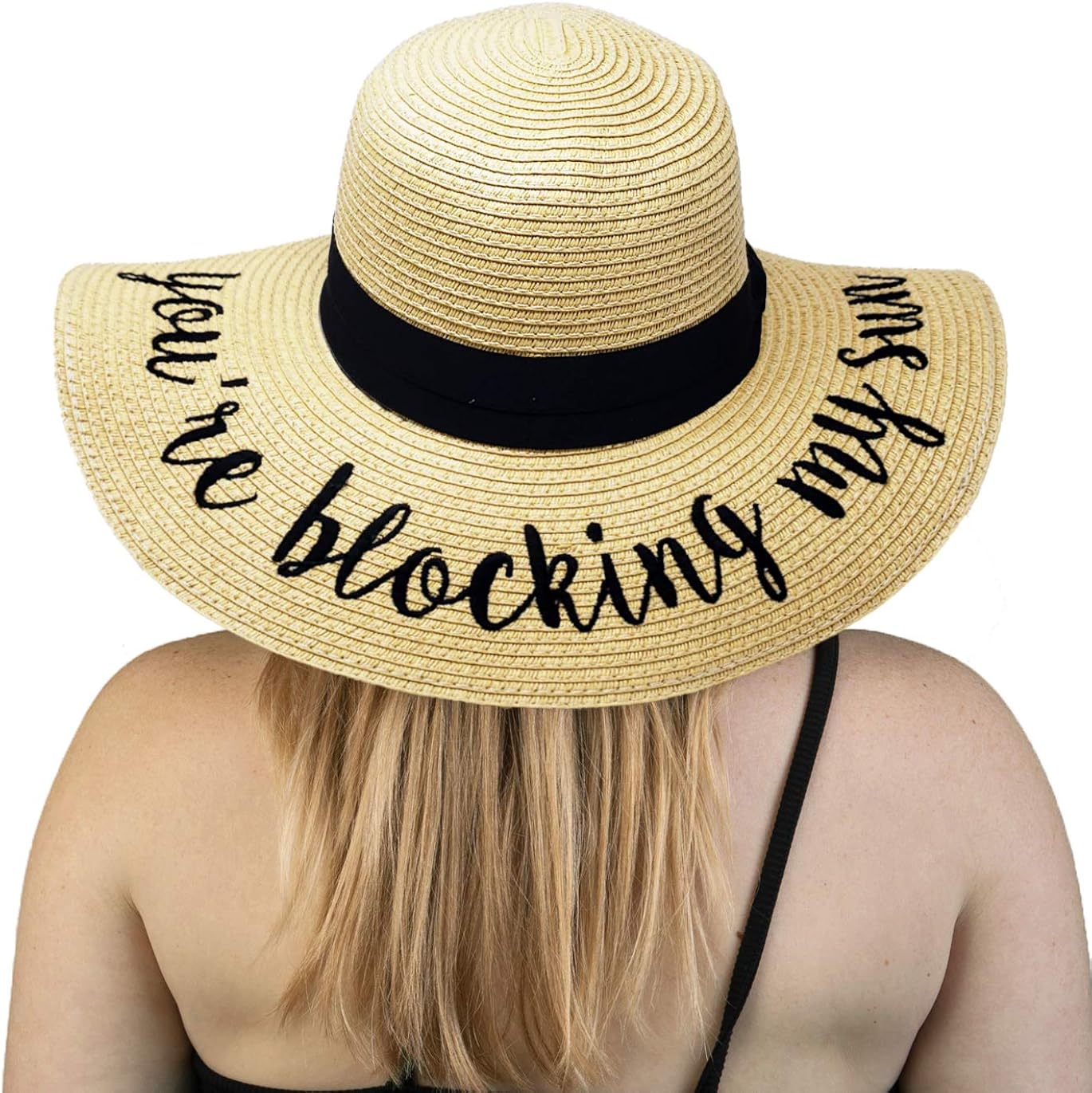 Funky Junque Women’s UPF 50 Bold Cursive Embroidered Adjustable Beach Floppy Sun Hat