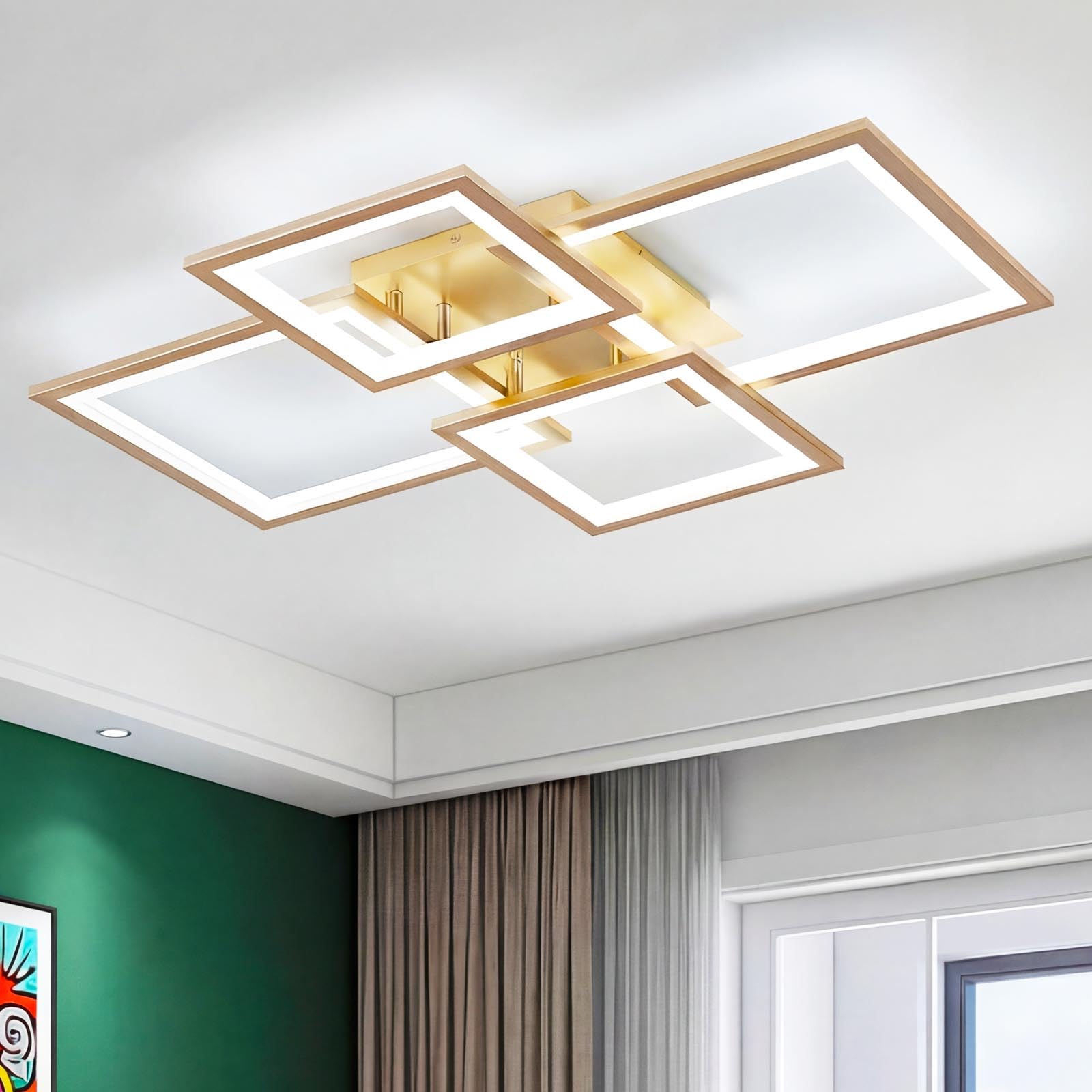 Photo 1 of Modern LED Ceiling Light, Square LED Flush Mount Ceiling Light, Dimmable Kitchen Light Fixtures with Remote&APP, Close to Ceiling Lighting Fixture for Dining Room Kitchen Living Room Bedroom(Gold)