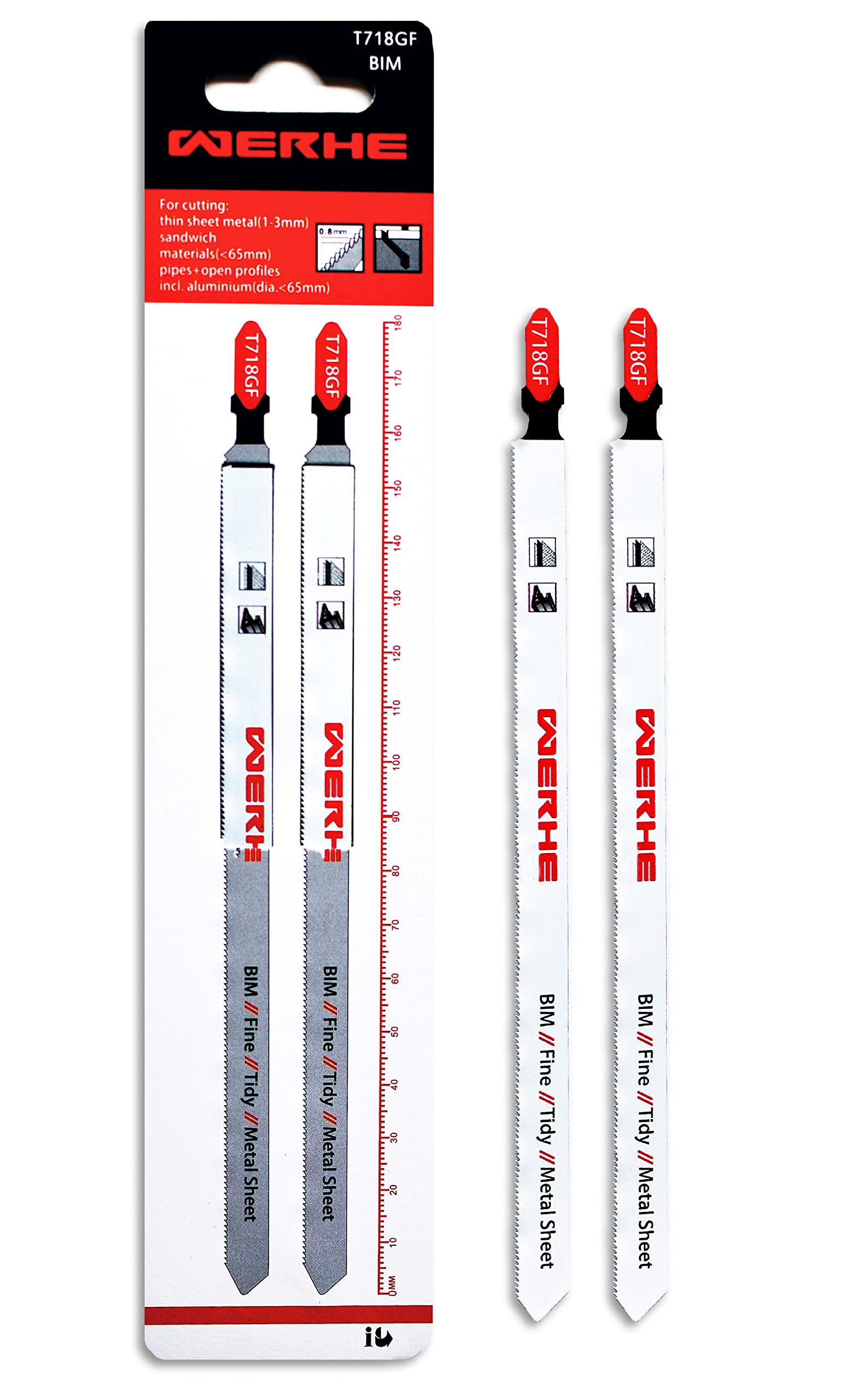 WERHE ® Professional - 2 x Metal Jigsaw Blades - C185 180mm T718GF Extra Long - Fast Cutting Hard Work Endurance - For Ambitious Artists