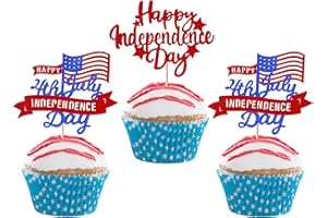 YCTHUNFISH 24 Pack Happy Independence Day Cupcake Toppers Happy 4th of July Cupcake Picks National Flag Patriotic Cupcake Decorations Star American Independence Day Theme Party Cake Decorations Supplies