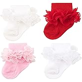 AQOKKA Baby Girls Socks Eyelet Ruffle Frilly Lace Summer Thin Dress Socks for Newborn Infant Toddler Kids