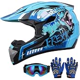 OUMURS Youth Dirt Bike Helmet DOT Approved, Kids Full Face Motocross Helmet | Kids ATV Set 5-in-1 with Dinosaur Graphics, Lightweight 2.31lb, Washable Liner, Goggles &amp; Gloves, for Boys Girls Visit the Ou