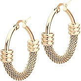 555Jewelry Medium Braided Mesh Stainless Steel Round Hoop Earrings for Women Hypoallergenic Hoops Earrings