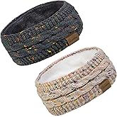 Loritta 2 Pack Headbands for Women Winter Warm Cable Knit Ear Warmer Thick Head Wrap Fuzzy Fleece Lined Gifts