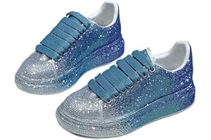 Julymens Women's Glitter Rhinestones Platform Sneakers Casual Lace-Up Sports Shoes