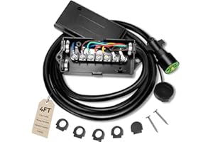 Gubrdfrsod 4 Ft 7 Pin Trailer Wiring Harness With 7 Gang Junction Box, Heavy Duty 7 Way Trailer Junction Box 7 Pole Waterproof for RV Trailers, Campers, 7 Pin Trailer Plug With Dust Cover- Pure Copper