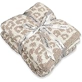 Soft Leopard Throw Blanket Cozy Lightweight Fluffy Reversible Cream Cheetah Blanket Throw for Sofa Couch Bed Camping Travel Decor, Beige