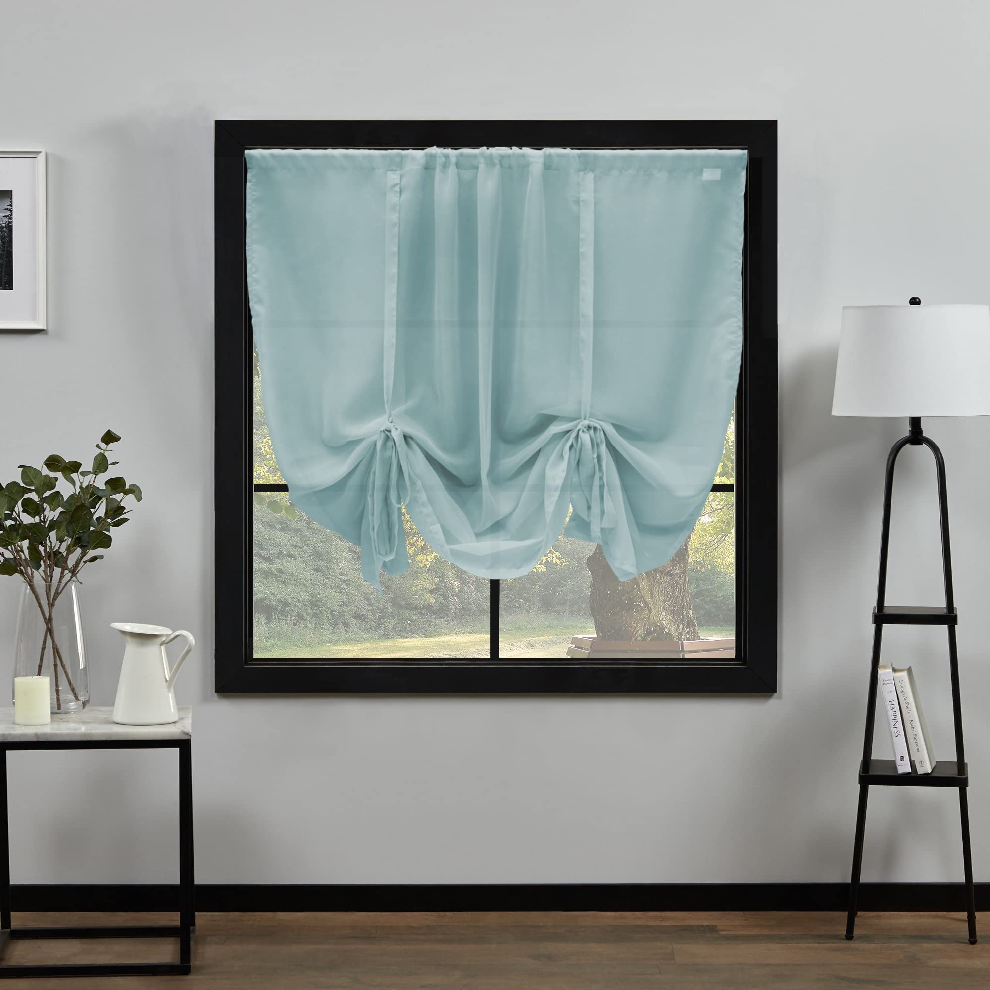 NetCurtainsUK Plain Voile Tie Blind Curtain Panels 140cm (55'') Wide x 140cm (55'') Drop (Eau De Nil), HWTB01