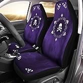 Bulopur Skull Flowers Purple Print Automobile Front Seat Cover, Automotive Seat Cover Accessories, Breathable Front Car Seat Cover Pack of 2