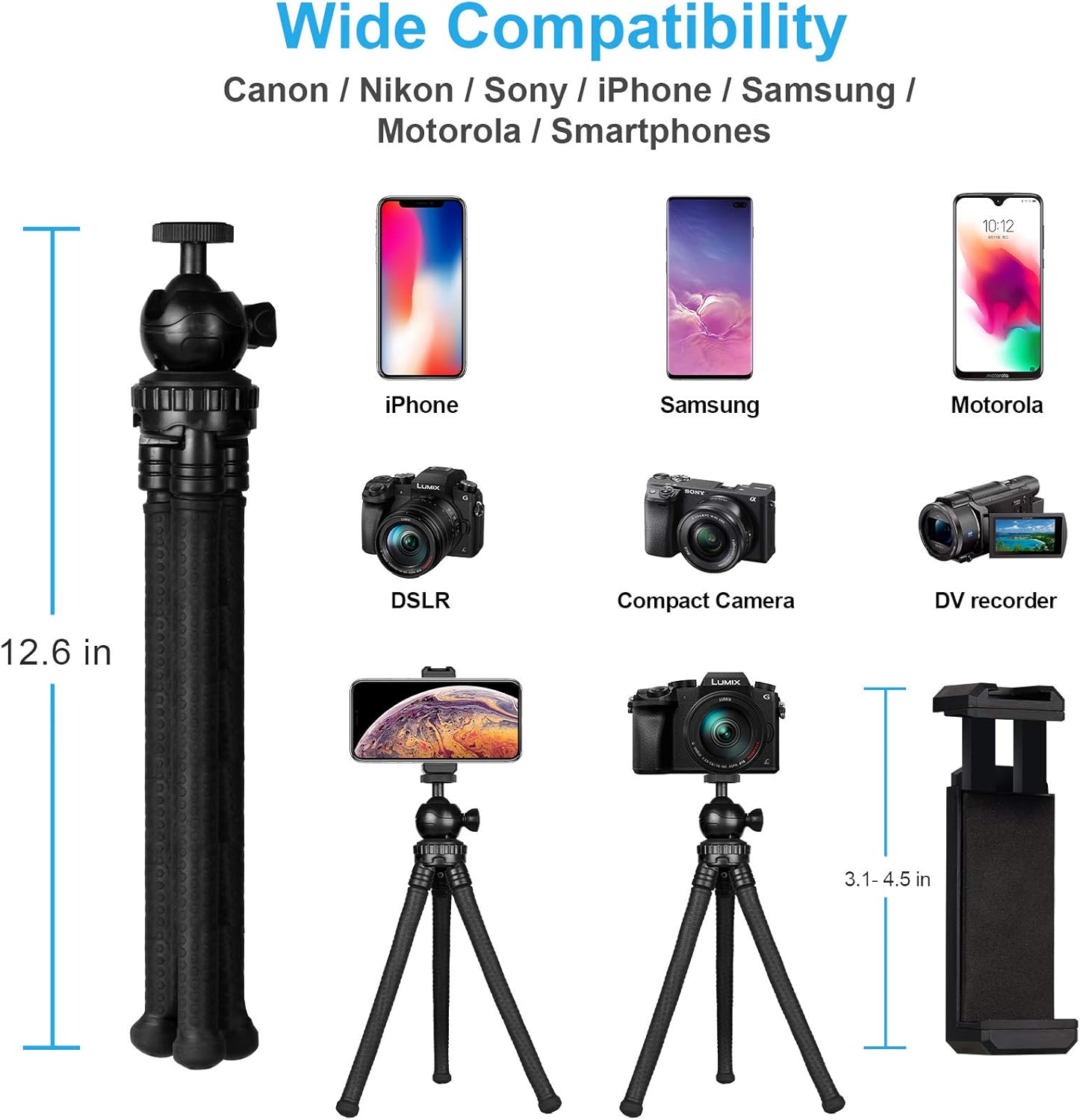 Tripod for iPhone/Android Phone, Goofoto Flexible Phone Tripod with Wireless Remote, Bendable Smartphone Tripod Mini Vlogging Tripod Stand Holder for Camera Mobile Cell Phone(Upgraded) : Camera & Photo