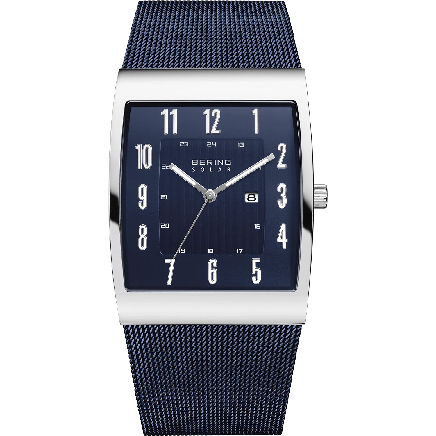 BERING Men Analog Solar Collection Watch with Stainless Steel Strap & Sapphire crystal 16433-307, Blue/Silver, 33 mm