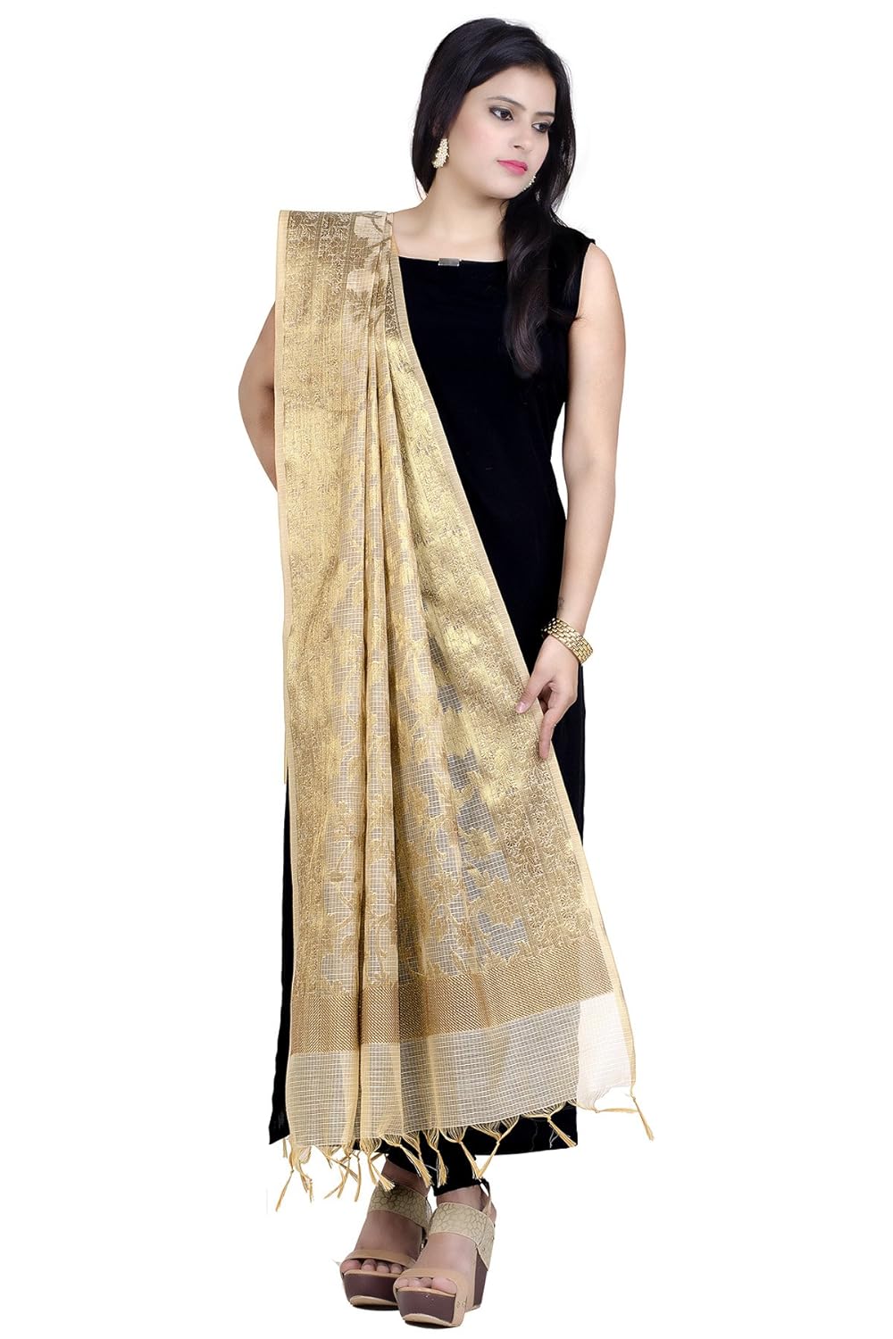 chandrakala women's cotton silk zari work banarasi dupatta(d101)