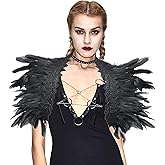 Gothic Lace Feather Shrug Cape Shawl Adjustable Shoulder Wrap Collar Halloween Witch Cosplay Party Costume Accessory