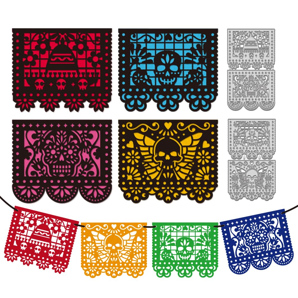 WADORN 4Pcs Skull Banner Metal Die Cuts, Halloween Skull Banner Embossing Frame Carbon Steel Cutting Dies Metal Halloween Banner Die Cuts for DIY Scrapbooking Photo Album Card Craft Decoration