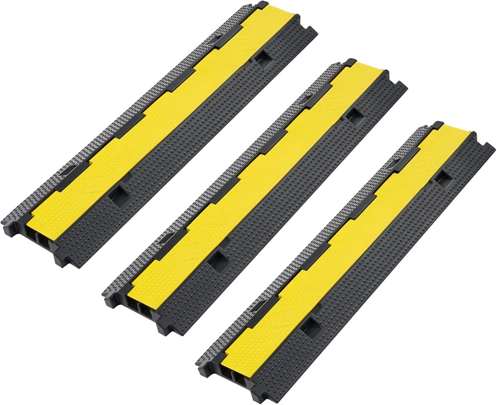 CREWORKS 3 Pack 2 Channel Rubber Cable Protector Ramp 5t/11000lbs Heavy Duty