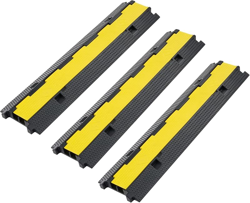 CREWORKS 3 Pack 2 Channel Rubber Cable Protector Ramp 5t/11000lbs Heavy Duty
