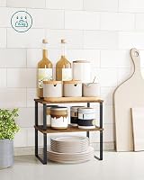 SONGMICS Spice Rack Set of 2 Expandable Cupboard Shelf Organiser Black Rustic view 4