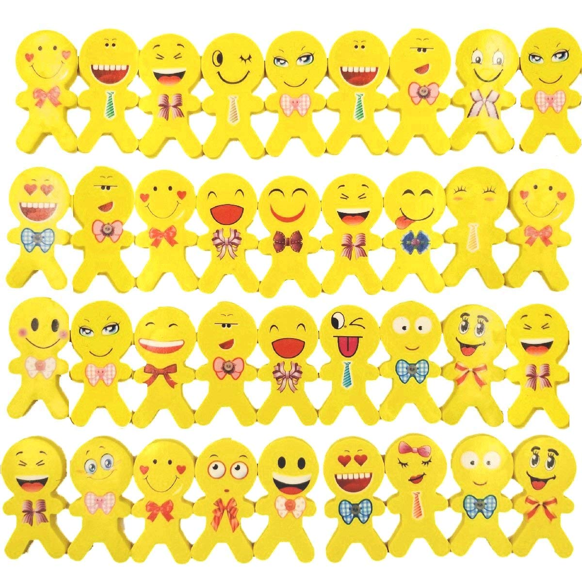 JZK 36pcs Emoji Erasers with Smile Shy Laugh etc Facial Expression, Novelty Rubber Gifts for Kids Birthday Party Favors, Yellow