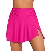beautyin Women's High Waisted Ruched Swim Skirt Split Tummy Control Tankini Swimsuit Bathing Suit Bottoms with Pocket