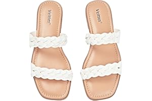 Veittes Women's Flat Slide Sandals - Casual Classic Simple Strappy Slip on Flat Summer Sandals.