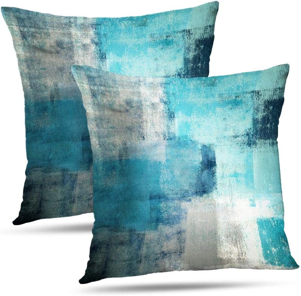 Alricc Set of 2 Turquoise and Grey Art Artwork Contemporary Decorative Gray Home Decorative Throw Pillows Covers Cushion Cover for Bedroom Sofa Living Room 18X18 Inches: Home & Kitchen