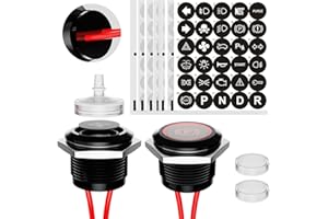 FILN LED Indicator Lights 2PCS 12V 19mm Mounting Holes Includes 187 Replacement Symbols IP67 Waterproof Metal 24V Pilot Lights for DIY,Car, Boat, Motorcycle Dashboard Indicator Lights (Red Light)