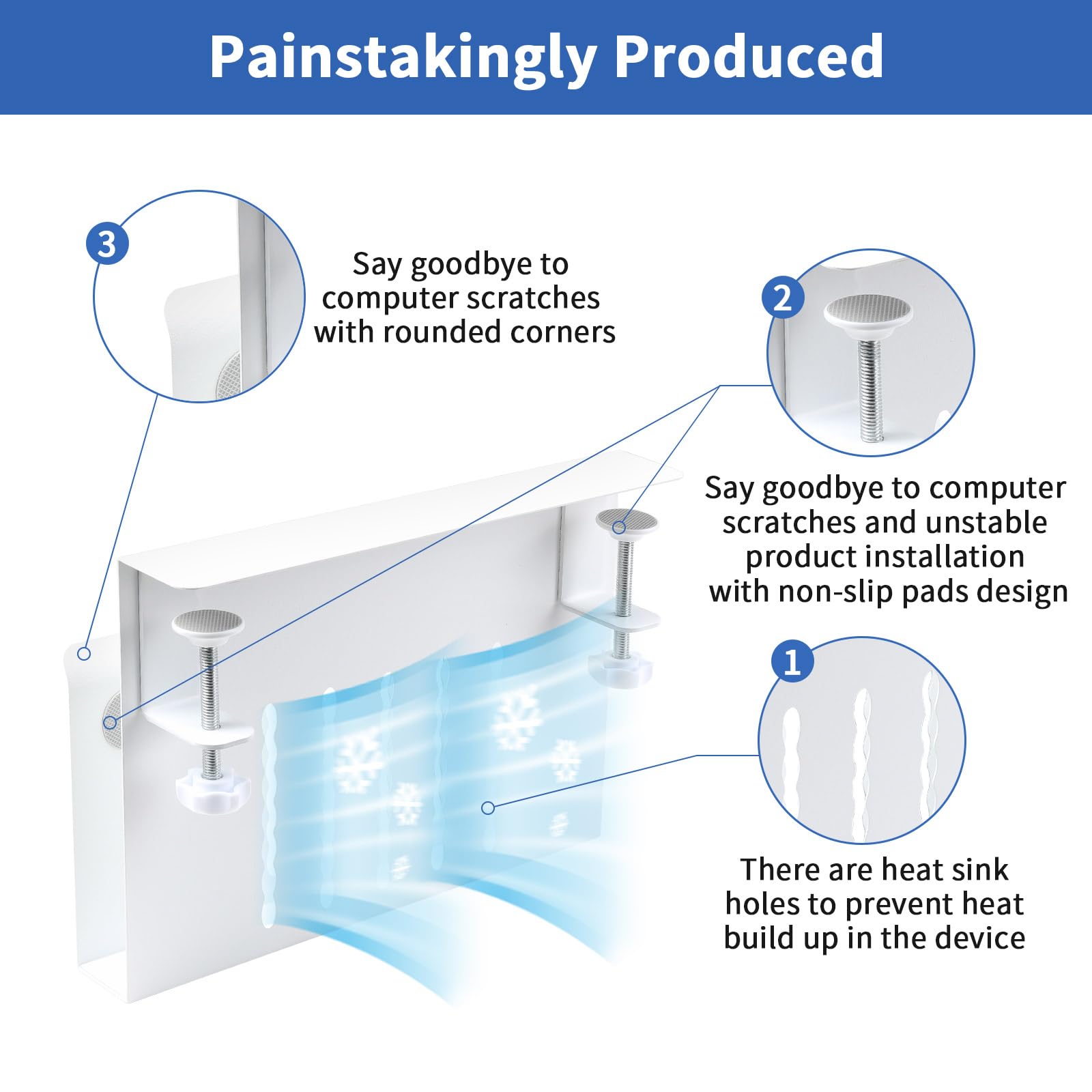 LUKETURE Desk Side Storage, Steel Side Desk Organizer, No Drill Laptop Holder, Clamp on Laptop Mount with Pen Holder, Table Hanging Storage for Home Office, Fits Flat Edge Tables 0.3