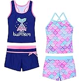 Akokvlar Girls Two Piece Bathing Suit Swimsuit Tankini Swimwear with Boyshort