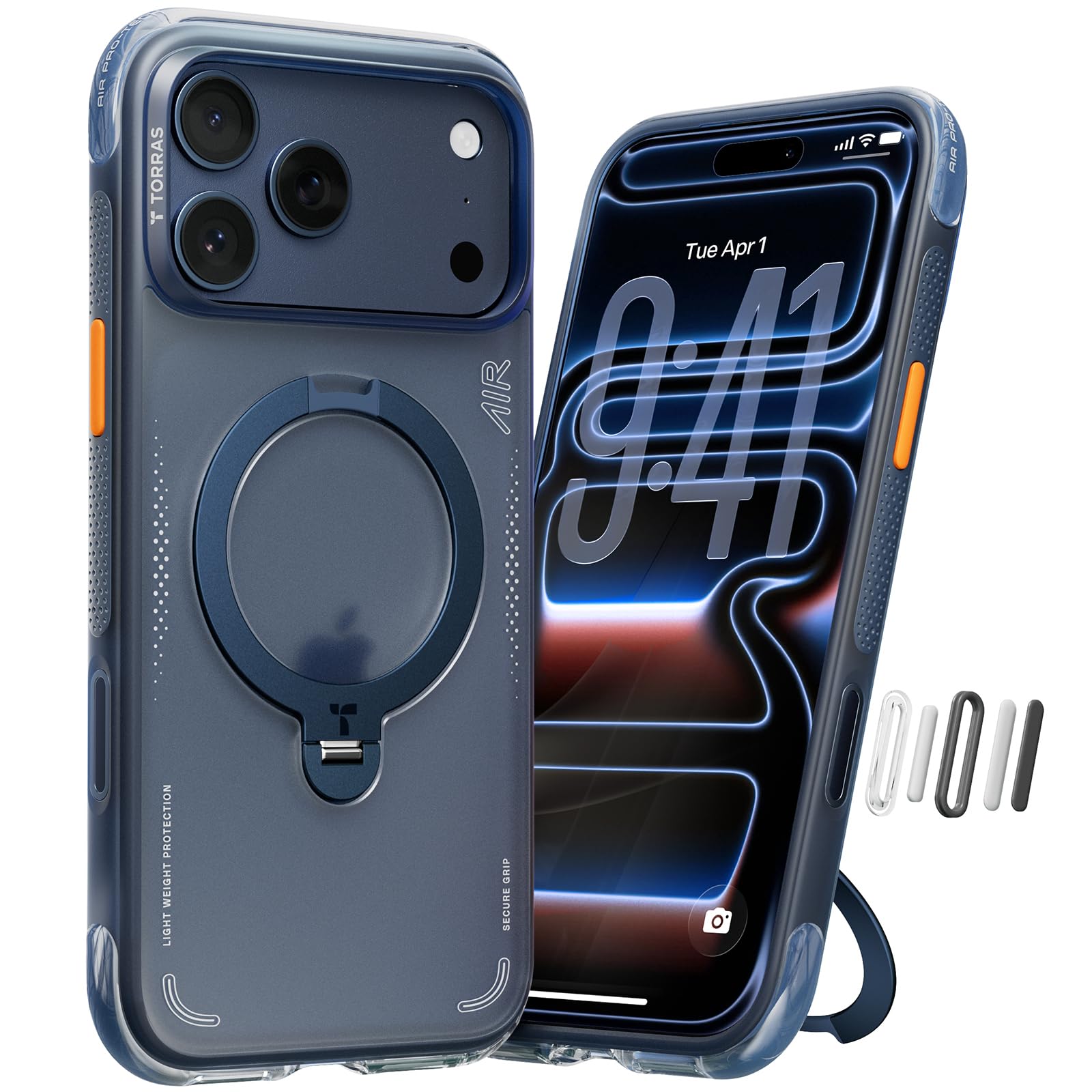 Photo 1 of TORRAS Ostand Q3 Air for iPhone 17 Pro Case 6.3'' with Stronger Magnetic Stand, Fit for Magsafe, Airbags Miltary Protection, Camera Control for iPhone 17 Pro Case, Shockproof & Stylish, Midnight Blue