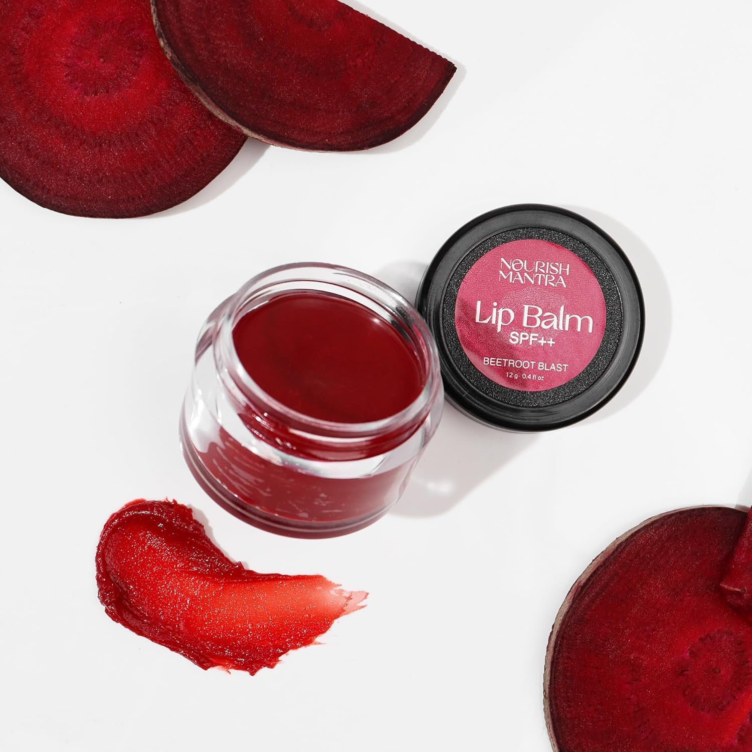 Nourish Mantra - Beetroot Blast Lip Balm with SPF | Made with Olive oil, Shea Butter, Vitamin E and Avocado Oil | For Dry, Chapped & Dark Lips | Best for Both Women and Men | 12g (Pack of 1, Beetroot)