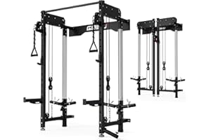 GOIMU WM3-V4 Folding Squat Rack, Wall Mounted Power Rack with Dual Independent Pulley System, Functional Trainer with 5 Adjustable Function Modes for Space Saving