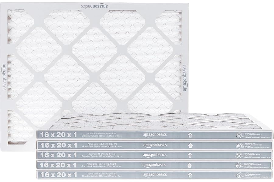 Amazon Basics 16x20x1 Air Filter 6-Pack, MERV 8 AC Furnace Filters, Allergy Control, Removes Dust, Lint and Pollen, Electrost