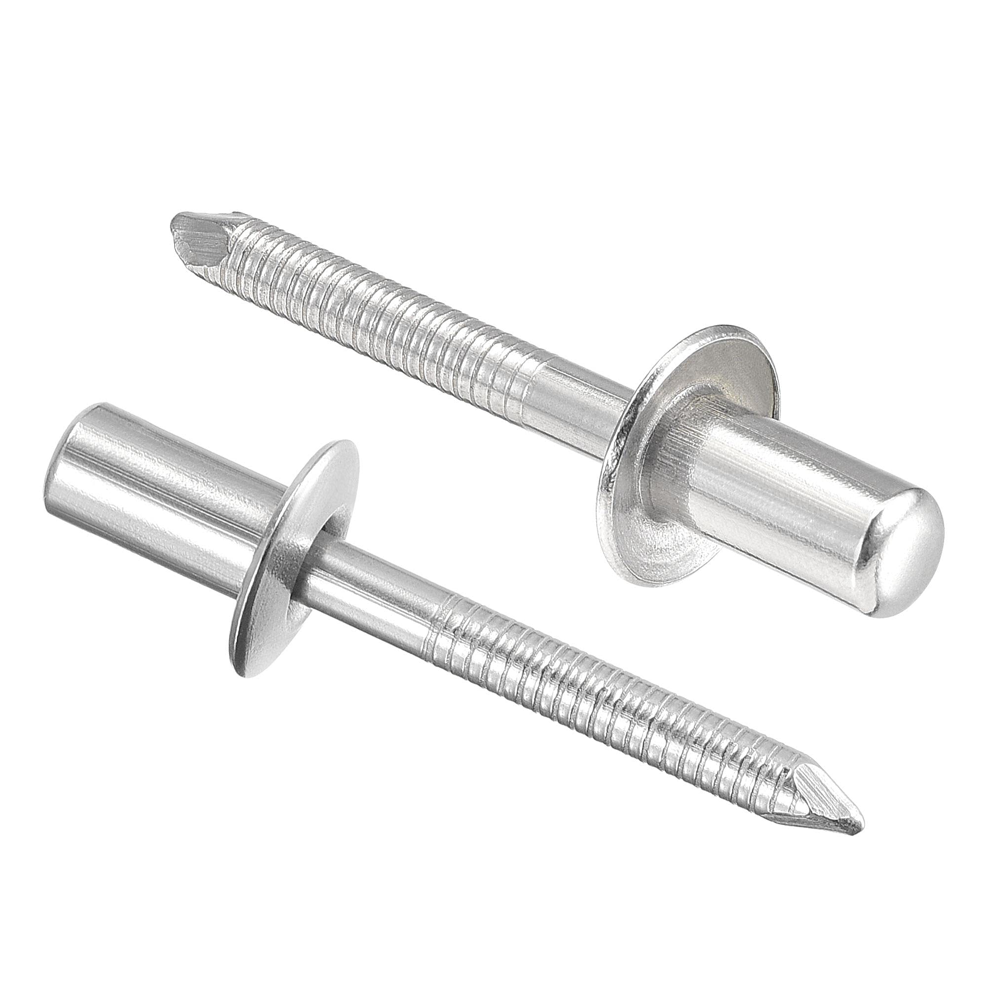 sourcing map Blind Rivets, 304 Stainless Steel Pull Rivets Core Decoration Rivets 6.4mm Diameter 12mm Grip Length Close End Silver Tone, 25pcs