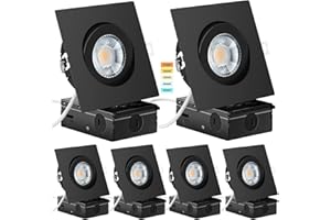 KnLnny Ware Square Black Led Gimbal Lights 6 Pack, Recessed Ceiling Light with Junction Box,5CCT Selectable,9W 750LM,Dimmable Slim LED Downlight, ETL Listed