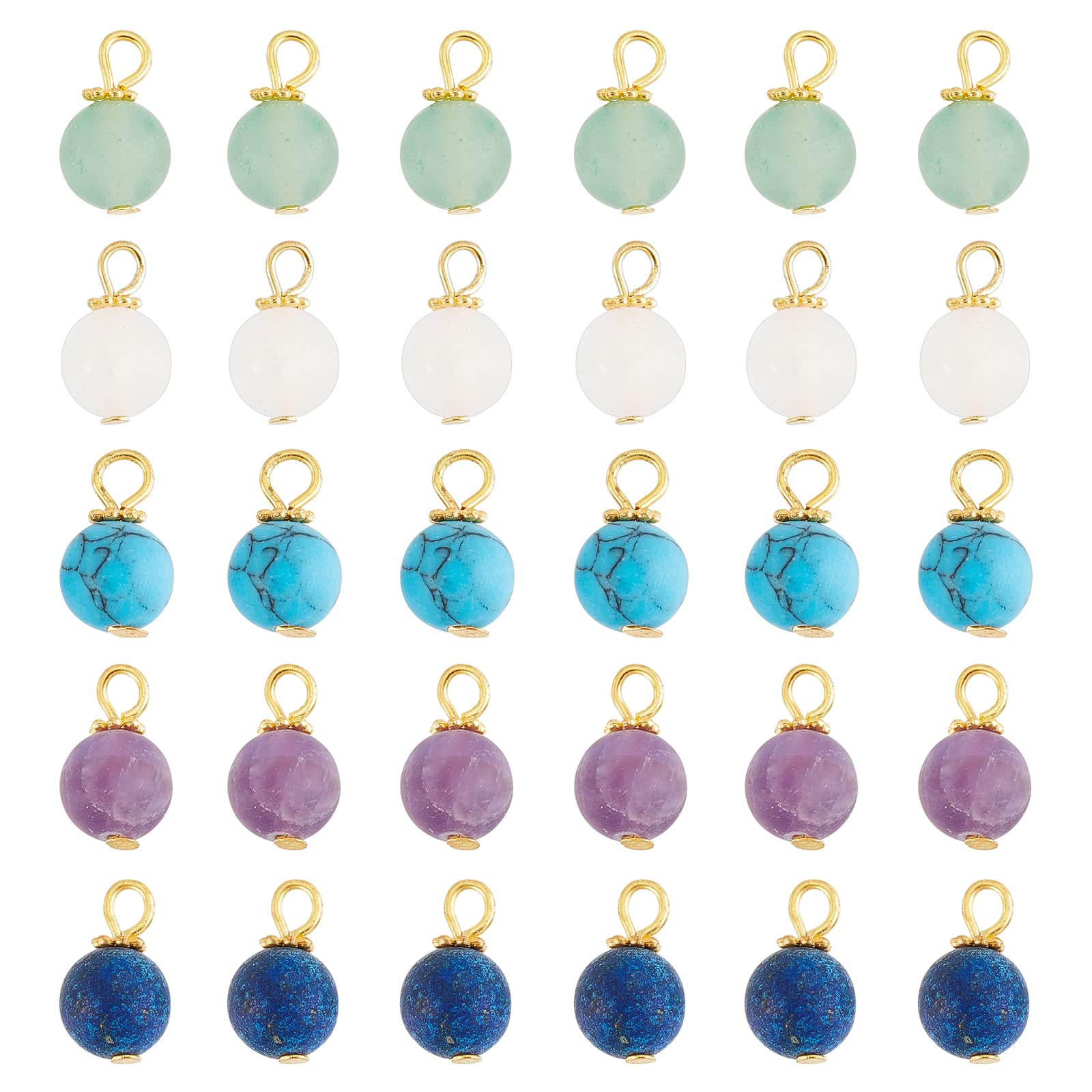 SUPERFINDINGS 60Pcs 8mm Gemstone Charms Round Frosted Natural Stone Charms Dyed Synthetic Charms for Necklace Jewelry Making